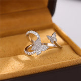 925 Sterling Silver Double Butterfly Zircon Open Rings For Women