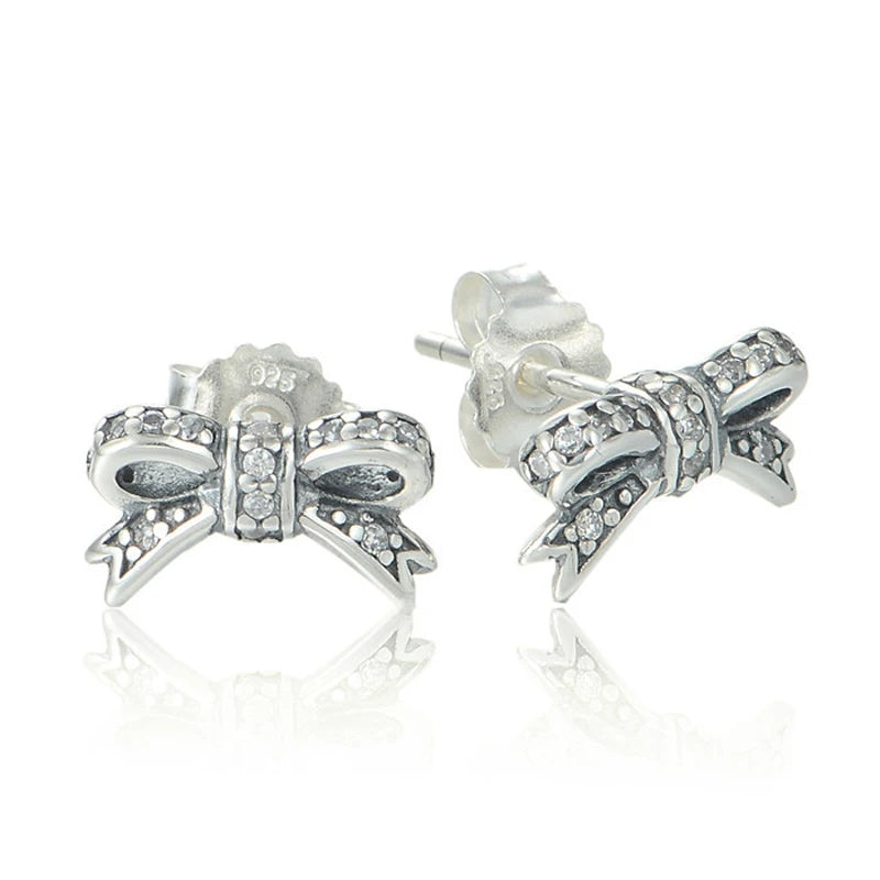 Sparkling Bow Stud Earrings Wedding Jewelry