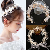 Bridal Headband Imitated Pearl Hair Headdress Flower Wreath