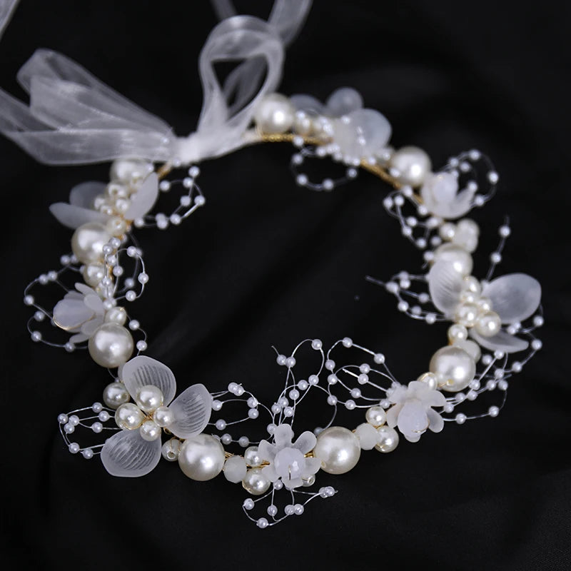 Bridal Headband Imitated Pearl Hair Headdress Flower Wreath