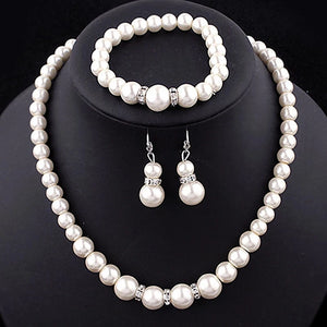 Women's Simulated Pearls Jewelry Set - Necklace, Earrings, Bracelets