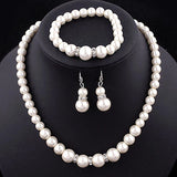 Women's Simulated Pearls Jewelry Set - Necklace, Earrings, Bracelets