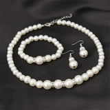 Women's Simulated Pearls Jewelry Set - Necklace, Earrings, Bracelets
