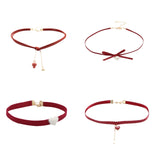 Strawberry Pendant Collar Choker Red Necklace Chain for Wedding Festive