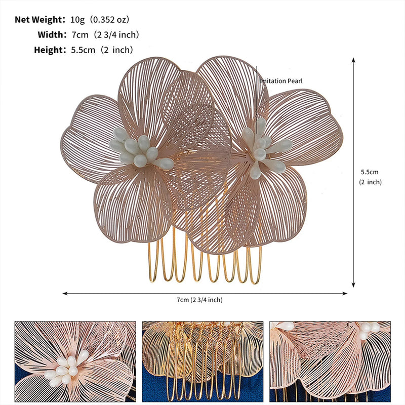 Wedding Floral Hair Comb Tiaras Golden Alloy Hair Clip Girls Party Headwear