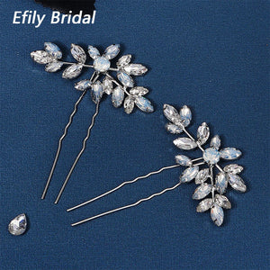 Crystal Leaf Hair Pins Rhinestone Bridal Headpiece