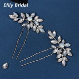 Crystal Leaf Hair Pins Rhinestone Bridal Headpiece