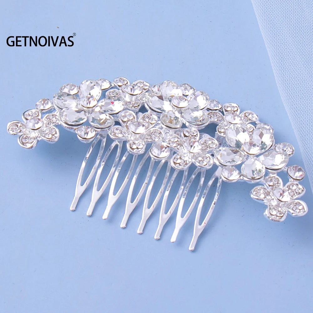 Bridal Hair Comb Silver Rhinestone Floral Hair Comb Jewelry