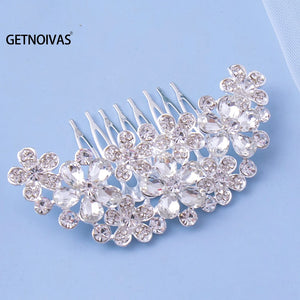 Bridal Hair Comb Silver Rhinestone Floral Hair Comb Jewelry