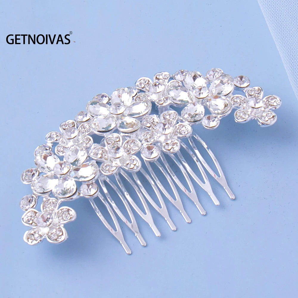 Bridal Hair Comb Silver Rhinestone Floral Hair Comb Jewelry