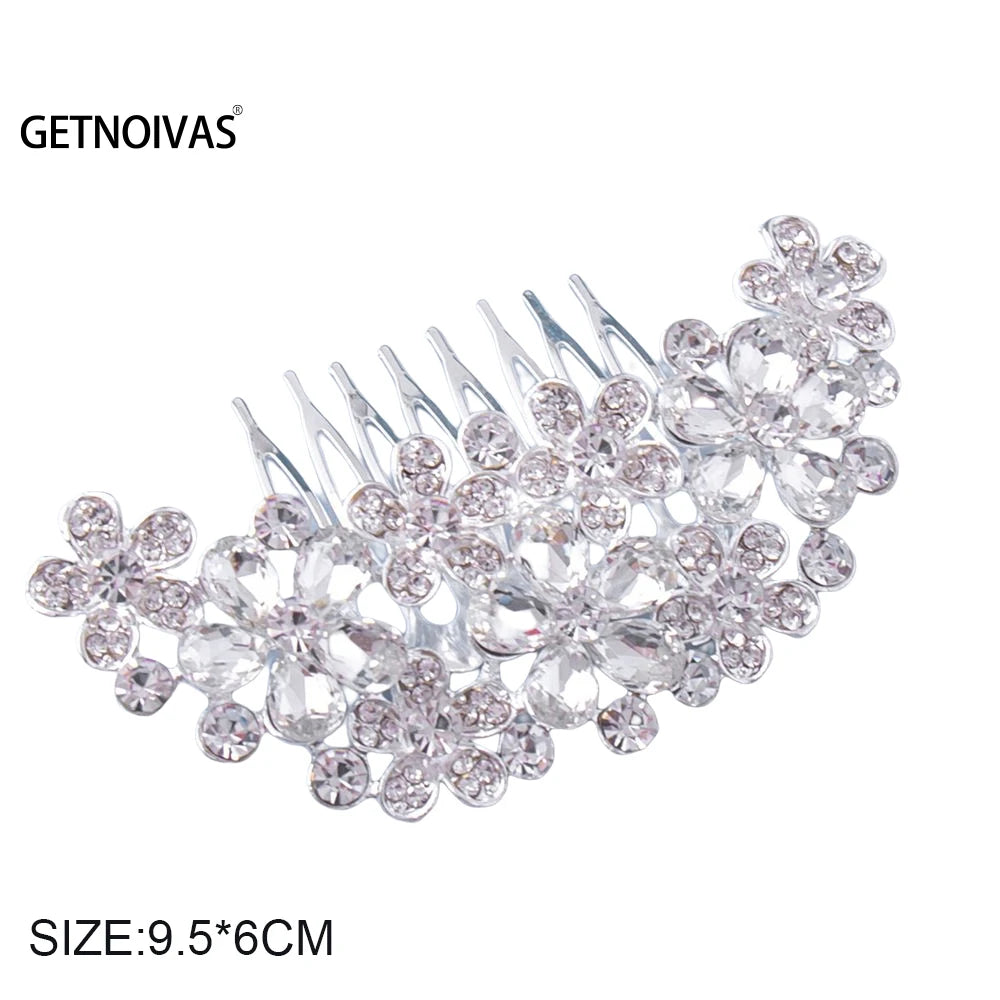 Bridal Hair Comb Silver Rhinestone Floral Hair Comb Jewelry