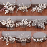 Bridal Hair Comb Silver Rhinestone Leaf Jewelry Pearl Bride Headpiece