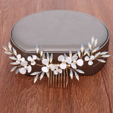 Bridal Hair Comb Silver Rhinestone Leaf Jewelry Pearl Bride Headpiece