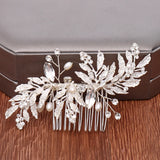 Bridal Hair Comb Silver Rhinestone Leaf Jewelry Pearl Bride Headpiece
