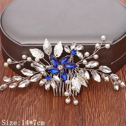 Bridal Hair Comb Silver Rhinestone Leaf Jewelry Pearl Bride Headpiece
