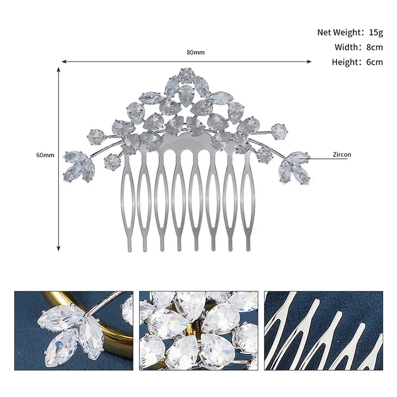 CZ Hair Combs Clips Bridal Jewelry for Women Party Bride Headpiece