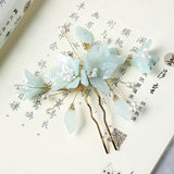 Green Pearl Hair Clips Bridal Hair Jewelry Head Sticks Vintage Headpiece
