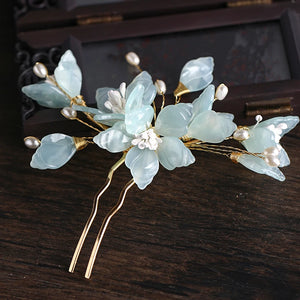 Green Pearl Hair Clips Bridal Hair Jewelry Head Sticks Vintage Headpiece