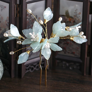 Green Pearl Hair Clips Bridal Hair Jewelry Head Sticks Vintage Headpiece