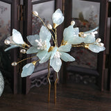 Green Pearl Hair Clips Bridal Hair Jewelry Head Sticks Vintage Headpiece