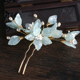 Green Pearl Hair Clips Bridal Hair Jewelry Head Sticks Vintage Headpiece