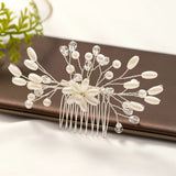 Silver Pearl Hair Combs Crystal Headpiece Wedding Hairbands