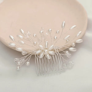 Silver Pearl Hair Combs Crystal Headpiece Wedding Hairbands