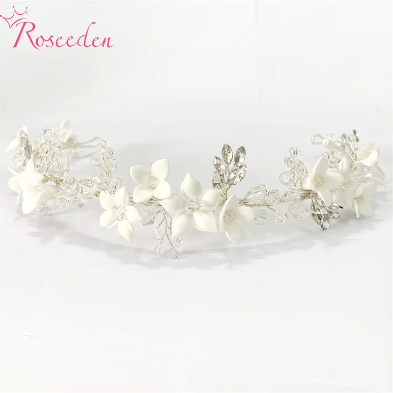 Porcelain Flower Bridal Headband Wedding Hair Accessory