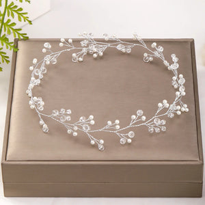 Pearl Headdress Silver Baroque Crystal Headband Bridal Tiara Hair Jewelry