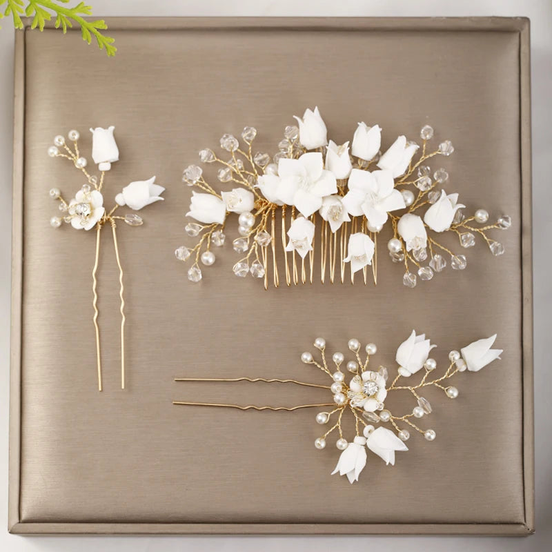 Crystal Headdress Floral Hair Comb Bridal Hairpins Tiaras