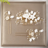 Crystal Headdress Floral Hair Comb Bridal Hairpins Tiaras