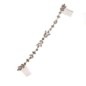 Bridal Hair Comb with Rhinestone and Leaf Design