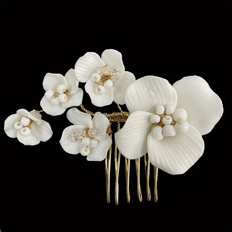 Wedding Hair Comb Flower Pearl Crystal Hairpin Headband For Bride Women
