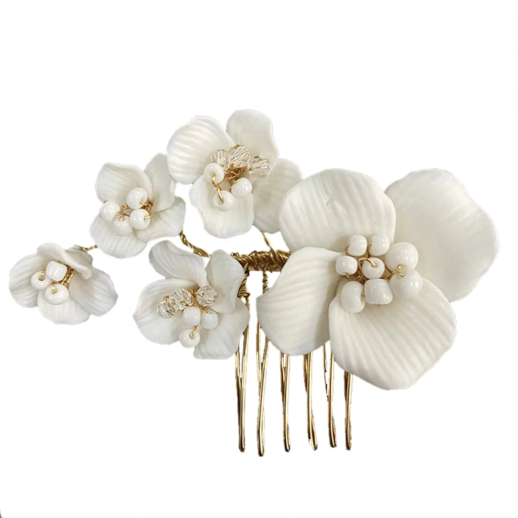 Wedding Hair Comb Flower Pearl Crystal Hairpin Headband For Bride Women