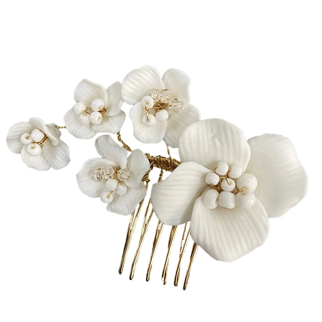 Wedding Hair Comb Flower Pearl Crystal Hairpin Headband For Bride Women