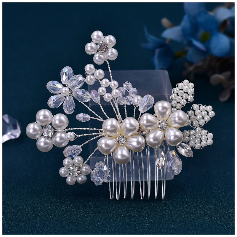 Bride Rhinestone Hair Comb Pearl Clips