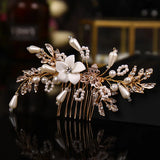 Golden Floral Crystal Hair Comb Wedding Hairpin