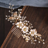 Golden Floral Crystal Hair Comb Wedding Hairpin