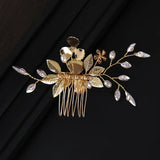 Golden Floral Crystal Hair Comb Wedding Hairpin