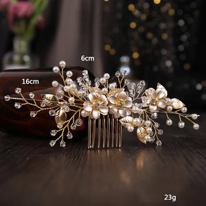 Golden Floral Crystal Hair Comb Wedding Hairpin