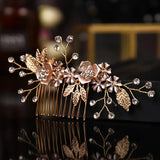 Golden Floral Crystal Hair Comb Wedding Hairpin