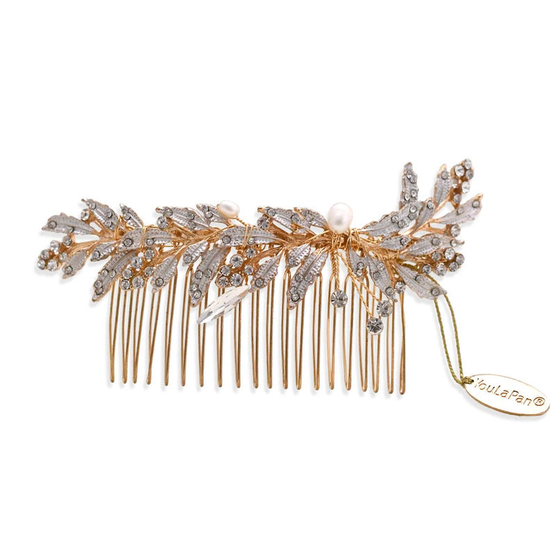 Bridal Hair Comb with Pearl, Rhinestone, and Headdress
