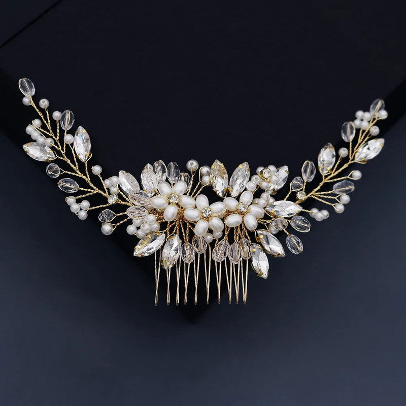 Pearl Hair Combs Rhinestone Headdress Bridal Hair Jewelry