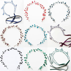 Colorful Pearl Wedding Headbands Crystal Leaf Hair Ornament