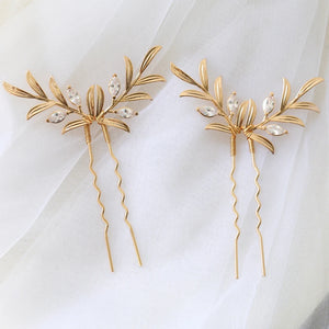 Copper Leaf Bridal Hair Pins Clips