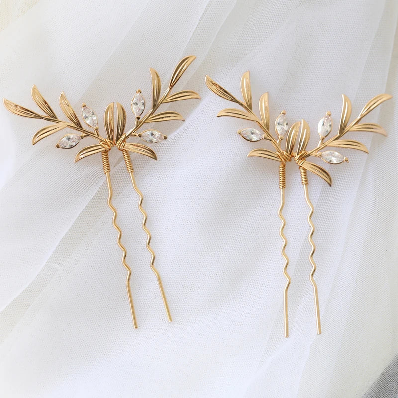 Copper Leaf Bridal Hair Pins Clips