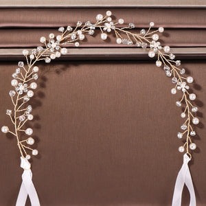 Pearl Flower Bride Hair Jewelry Rhinestone Golden Vine Headband