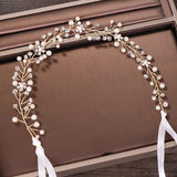 Pearl Flower Bride Hair Jewelry Rhinestone Golden Vine Headband