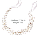 Pearl Flower Bride Hair Jewelry Rhinestone Golden Vine Headband