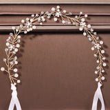 Pearl Flower Bride Hair Jewelry Rhinestone Golden Vine Headband